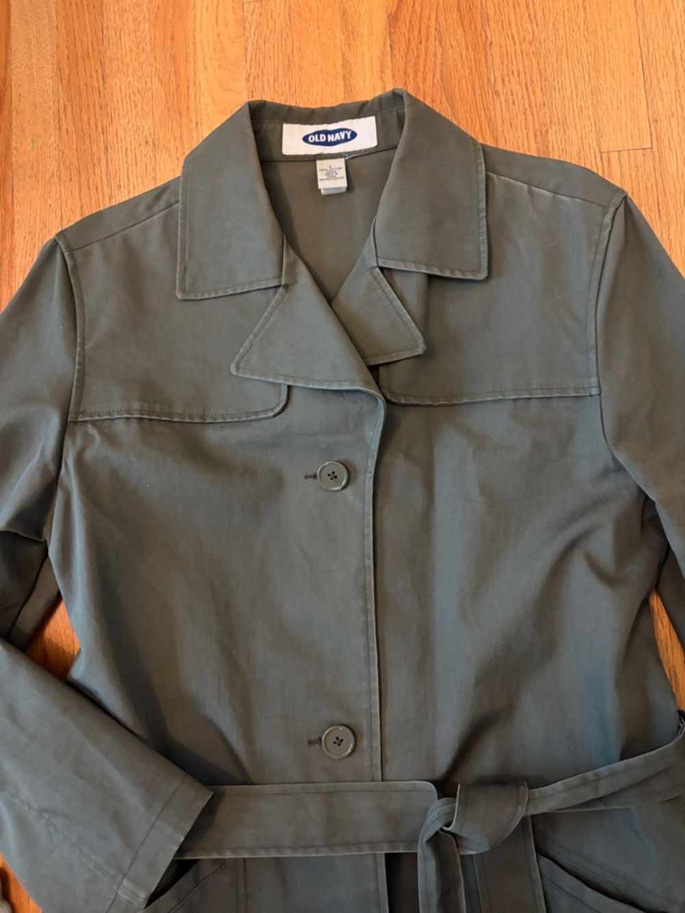 Old Navy Olive Green Lightweight Trench Coat with Tie Waist - Picture 3 of 5